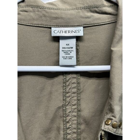 Catherines Women Linen Blend Safari Zip Shacket 2X EUC Eyelet Western Lagenlook - Picture 5 of 8
